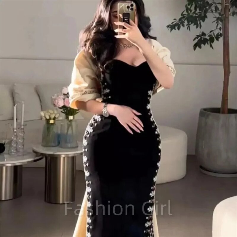 Elegant Black Sweetheart Neckline Prom Dress Long With Beaded Sequins Tea Length Evening Summer Elegant Party Dress For Women