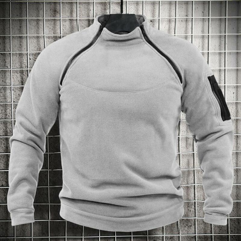 Men Autumn Sweatshirt Solid Stand Collar Long Sleeves Zipper Pullover Warm Fleece Plus Size Men Winter Sweatshirt for Office