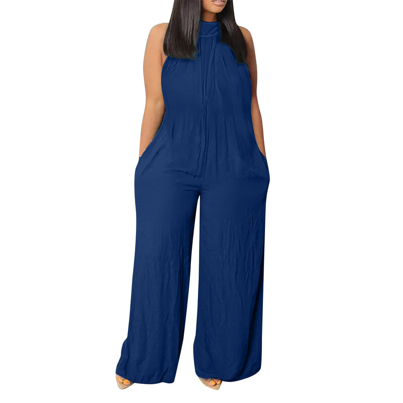 Women Fashion Sleeveless Solid Simple Beach Loose Jumpsuits Women's Elegant Office Comfortable Trousers New Long Jumpsuit
