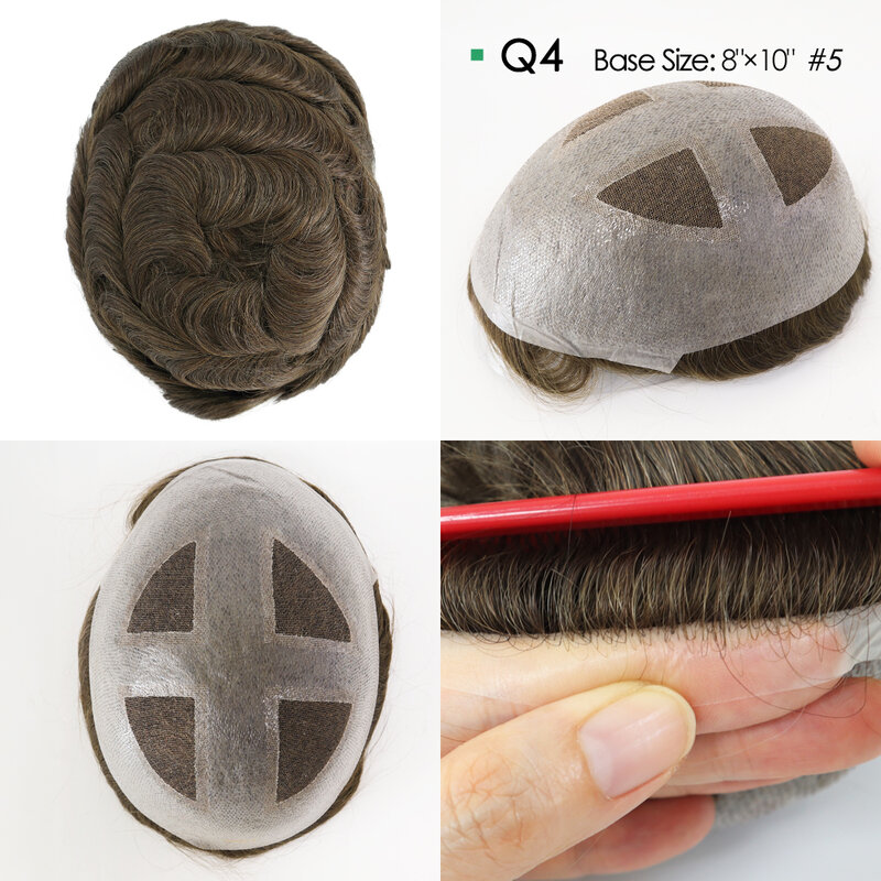 Mono Lace e PU Toupee para homens, tamanho diferente e peruca de base, cabelo indiano, prótese capilar masculina