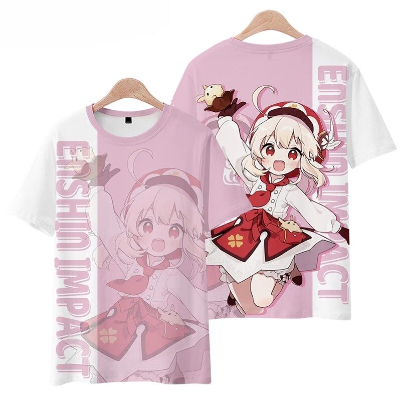 Genshin impacto klee 3d impressão camiseta para menino e menina, casual, anime, desenhos animados, cosplay, moda, 2024