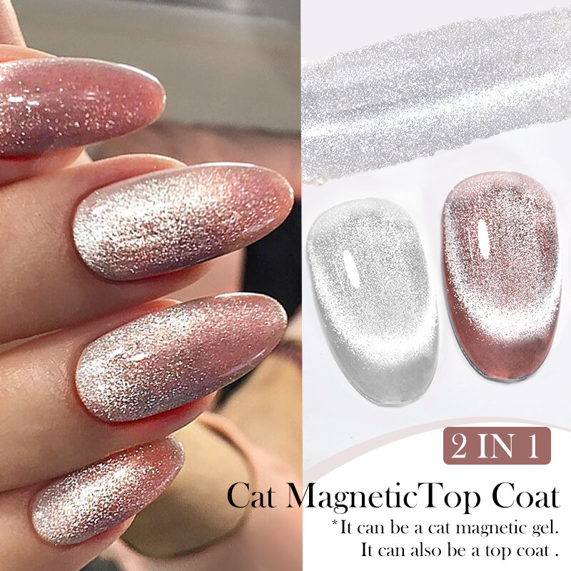 LILYCUTE 7ML 2 IN 1 Sparking Cat Magnetic Gel Top Coat Glitter Snowlight Magnetic Gel Nail Polish Semi Permanent UV Gel Varnish
