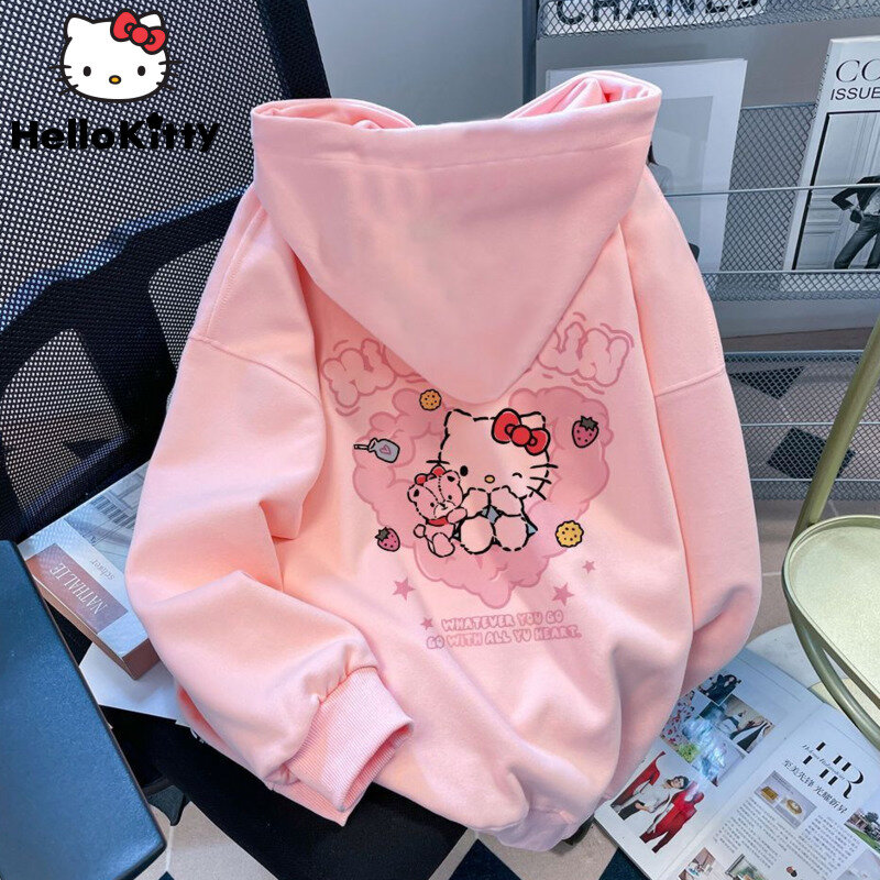 Kawaii Sanrio Hello Kitty Hoodie Women Fashion Autumn Winter New Sweatshirt Cute Girls Coat Y2k Preppy Sweet Clothing Tops 2023