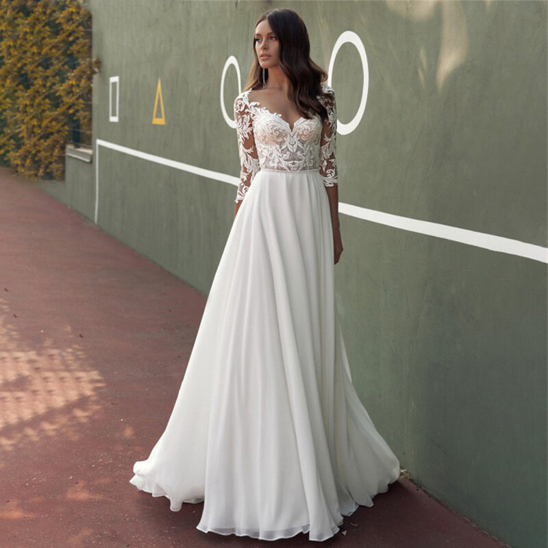 Bohemian Long Sleeves Women Wedding Dresses Creative Printing Wedding Gowns Mopping Length Princess Skirt Hem Vestidos De Novias