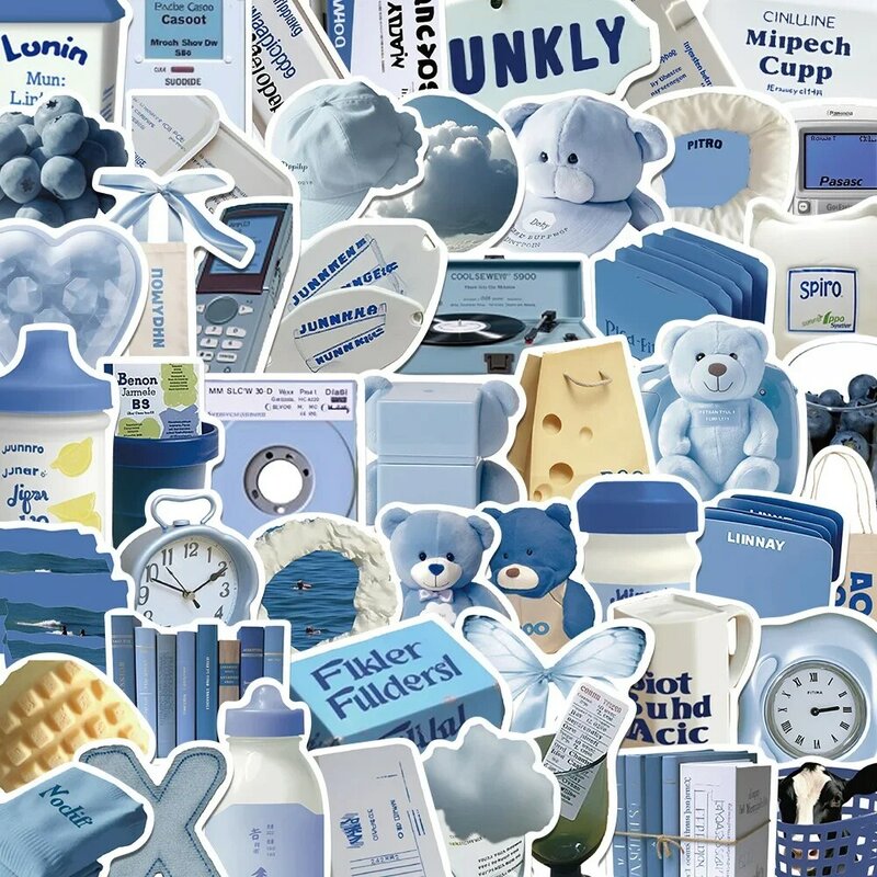 10/30/50Pcs Ins Blue Style Waterproof Graffiti Sticker Aesthetic Decorative Luggage Laptop Phone Diary Scrapbook Kids Stickers