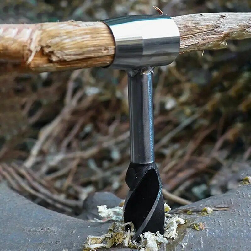 Bushcraft Outdoor Survival Hand Drill Carbon Steel Manual Auger Manual Survival Drill Self-Tapping Wood Punching Tool