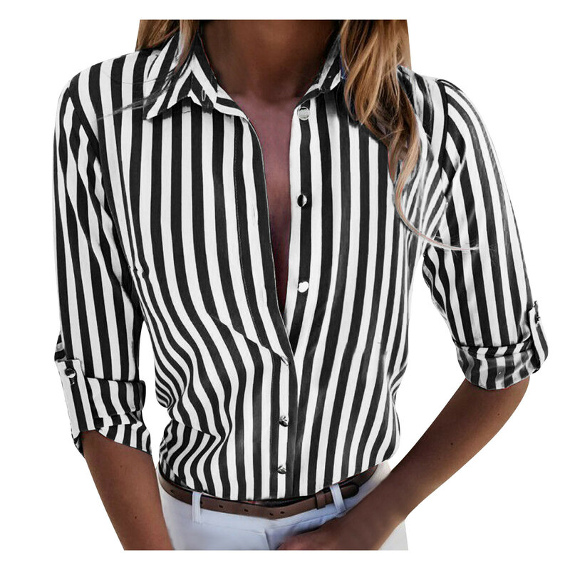 Casual Striped Shirts For Women 2024 Summer Vintage Women'S Shirts And Blouses Fashion Elegant Youth Female Tops Button Up Shirt