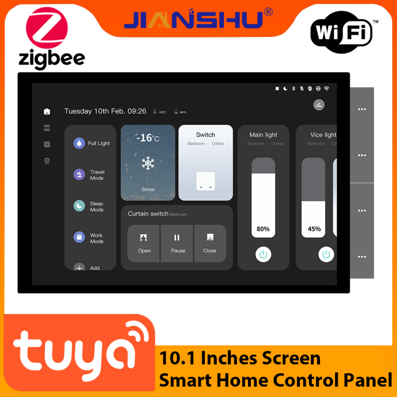 Панель управления умным домом Jianshu Tuya, 10-дюймовый экран, встроенный Zigbee Gateway, поддержка Alexa, 16 языков, Голосовая команда на португальском языке
