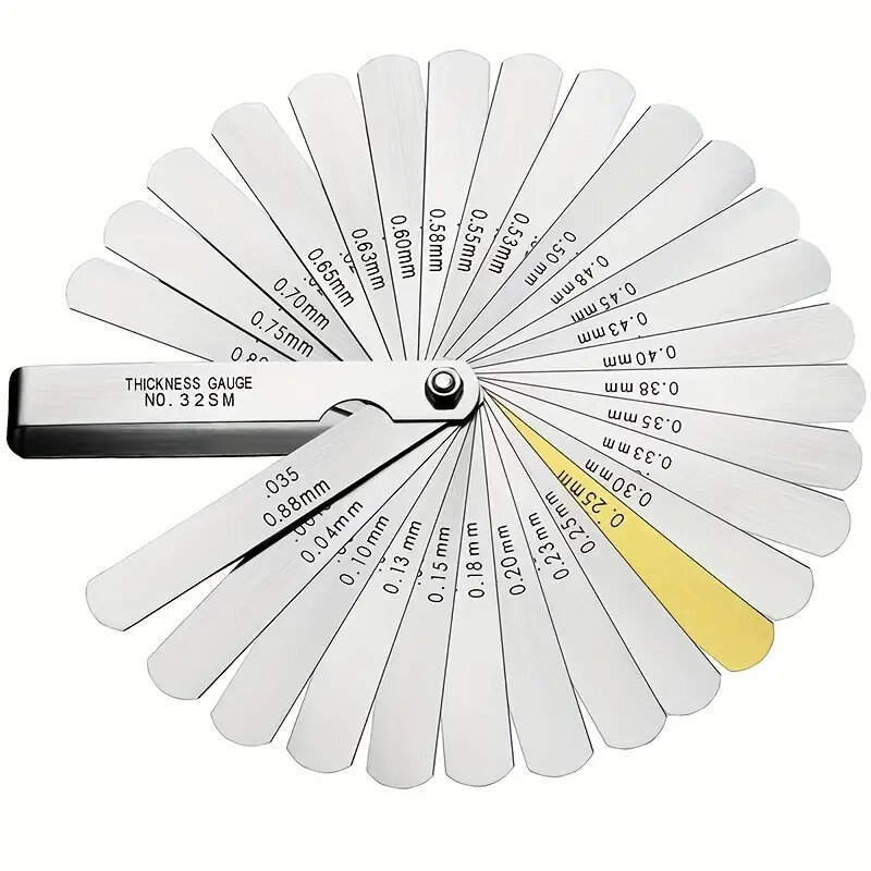Medidor de rango de aleación de 32 cuchillas, herramienta de medición de hoja de cobre, de 0,04-0,88mm, para enseñanza