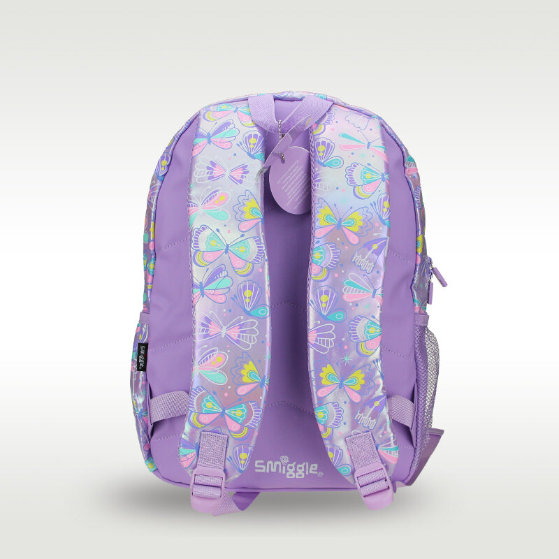 Mochila escolar PU impermeável para meninas, mochila borboleta roxa, material escolar original, Austrália Smiggle, 16 polegadas, 7 a 12 anos