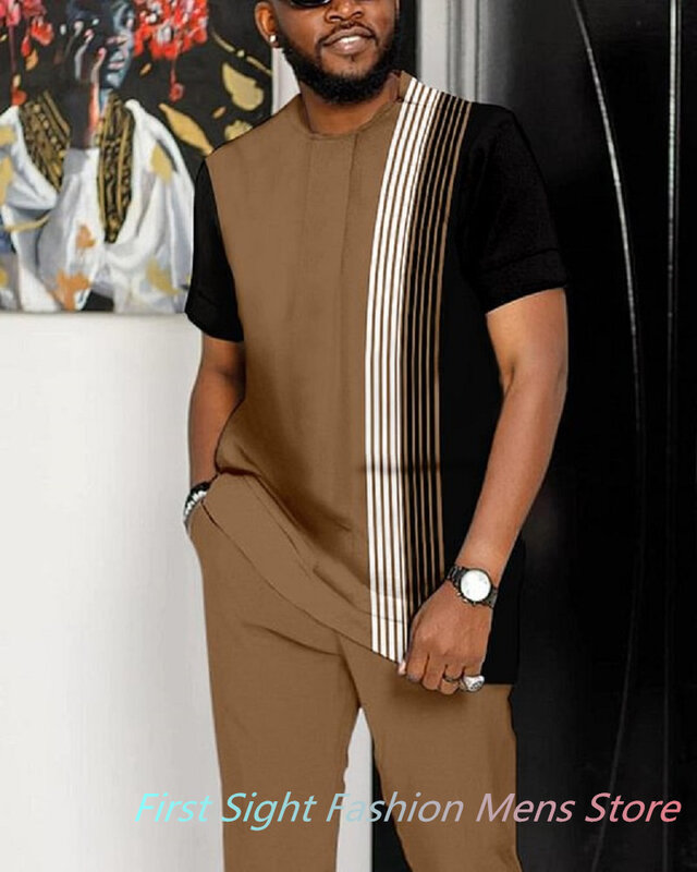 Sommer Herren lässig Outfit Plaid 3d gedruckt große Kurzarm T-Shirt Hose zweiteilige Set Design Walking Anzug Unisex