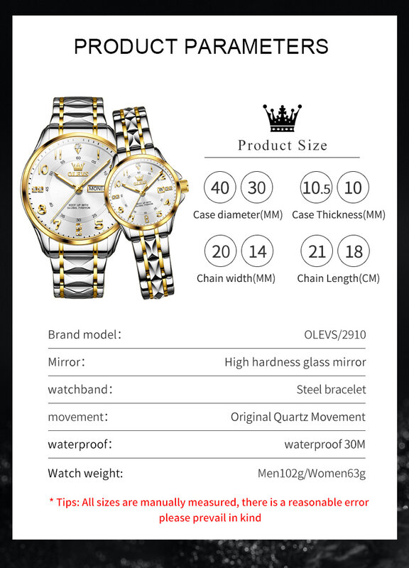 OLEVS-Relógio Casal para Homens e Mulheres, Aço Inoxidável, Mostrador Digital, Relógios De Casamento, Marca De Luxo De Moda, Relógio De Pulso Quartz Do Amante