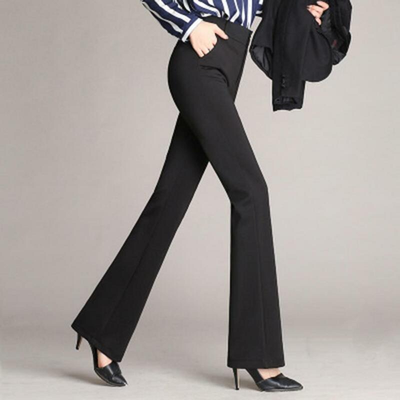 Spodnie damskie eleganckie spodnie z wysokim stanem rozkloszowane spodnie dla kobiet stylowe spodnie z prostymi nogawkami z kieszeniami zapinane na guziki dla pań