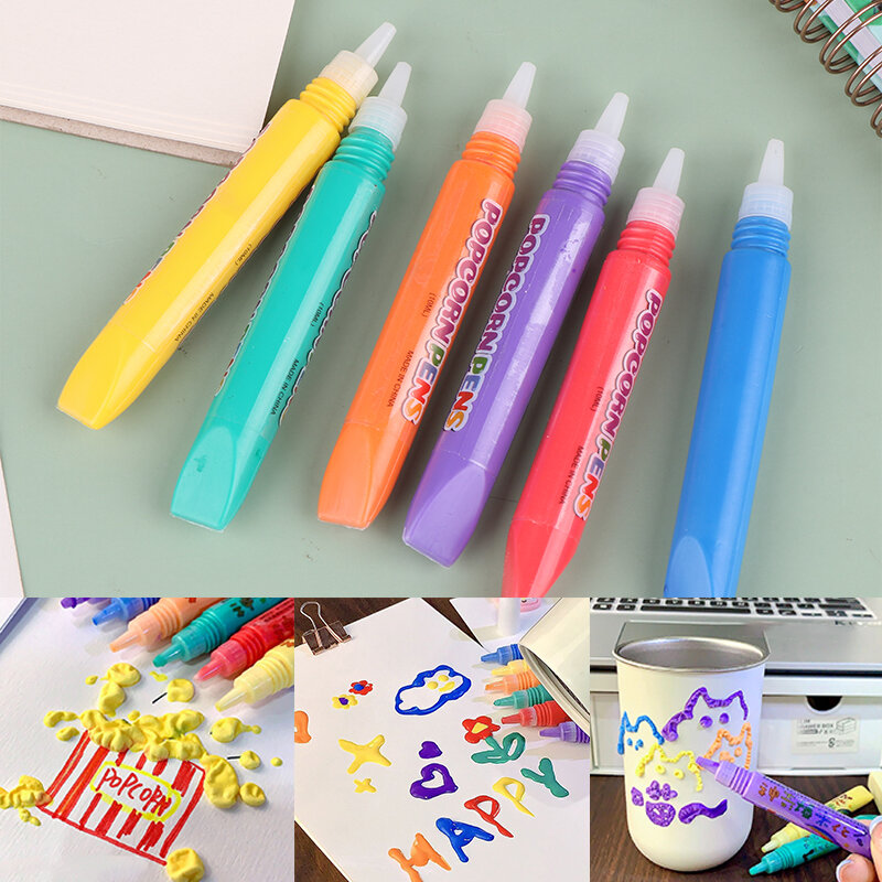 子供の3Dバブルペン,ふくらんでいるペイントペン,ポップコーンペン,手作りのグリーティングカード,DIYギフト,6個