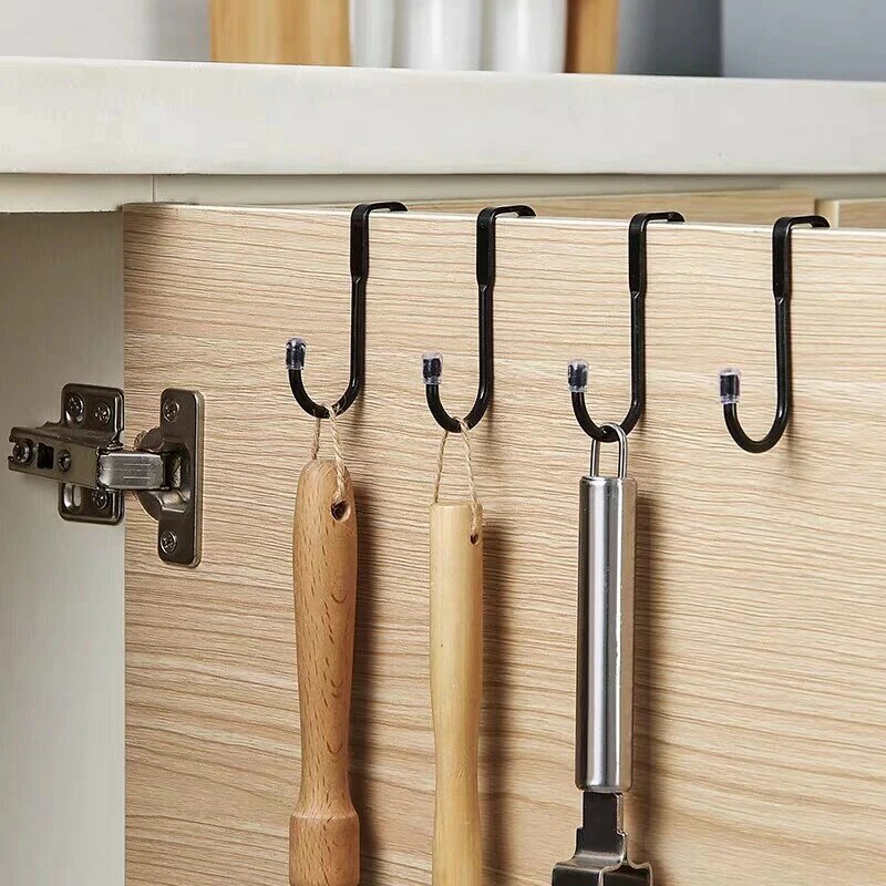 304 Stainless Steel Hook Double S-Shape Hook Free Punching Kitchen Bathroom Cabinet Door Without Trace Hook Towel Storage Hanger