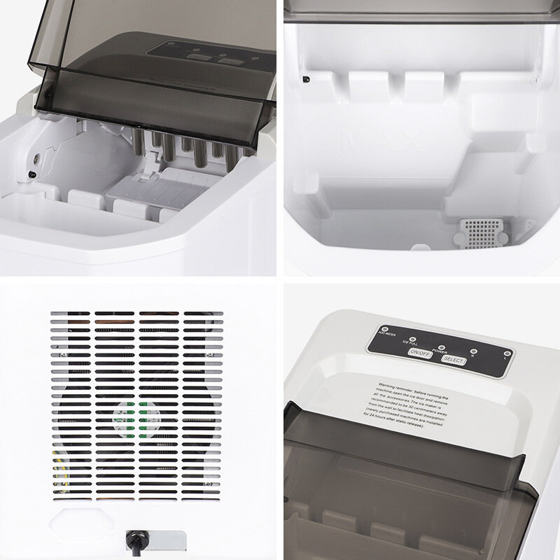Self-Cleaning Ice Machine com Ice Scoop e Basket, 9 Cubos Pronto em 6 Mins, 26lbs em 24Hrs, 2 Tamanhos de Bullet Ice para Home Ki