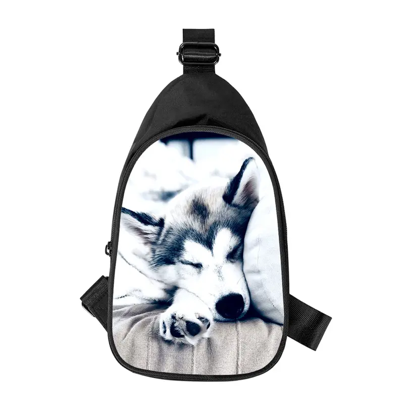 Bolso de hombro con estampado 3D de perro Husky para hombre y mujer, bandolera cruzada en diagonal, paquete de cintura escolar para marido, nuevo