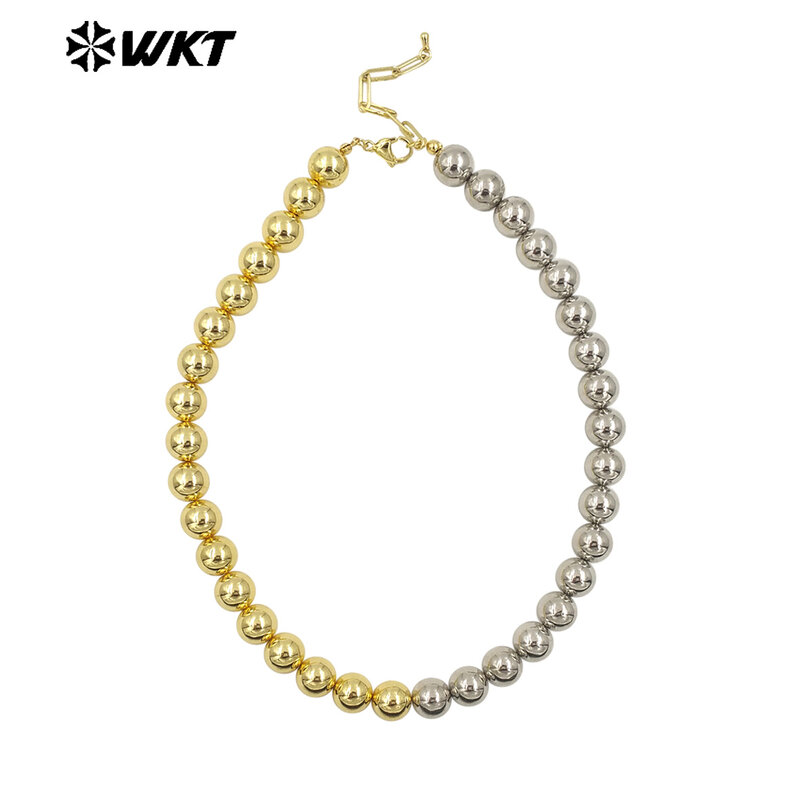 WT-JFN12 Wholesale Fashion 18k Real Gold Plated Double Color Mixsure Deisgn Unique Brass Ball Beads Necklace 10PCS