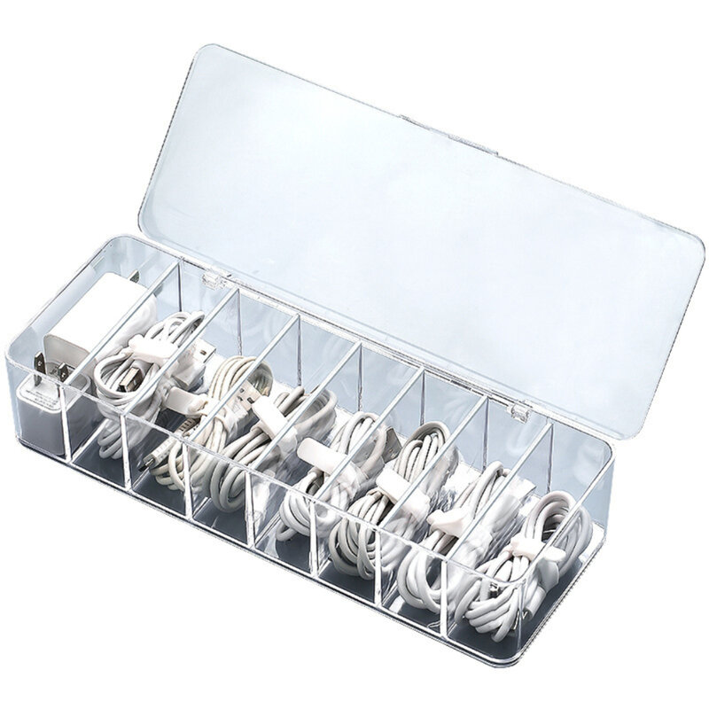 Cable Storage Box Transparent Plastic Data Line Storage Container Desk Stationery Makeup Organizer Key Jewelry Box Office Holder
