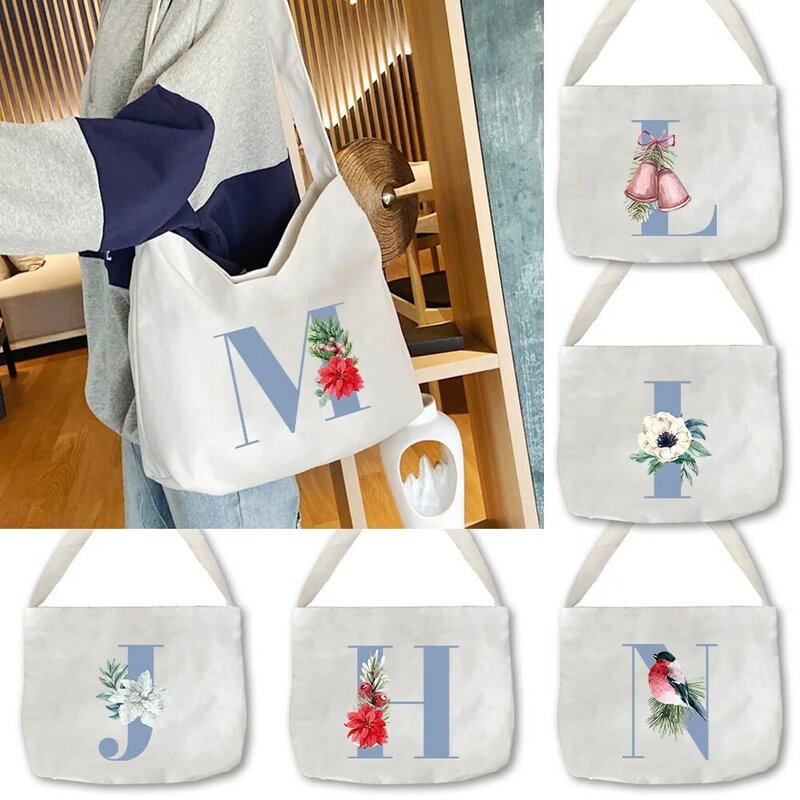 Bolsos de hombro multifuncionales para mujer, bolso de hombro portátil de Material de lona, bolso de viaje de ocio, serie de letras azules