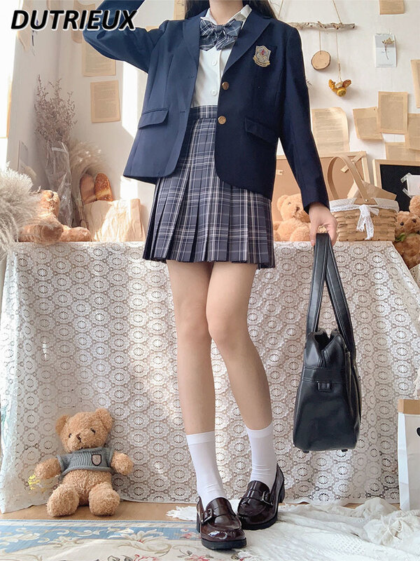 Rok pendek untuk wanita, musim panas gadis manis JK seragam Jepang lipit Mini A-line rok gaya kuliah kotak-kotak pinggang tinggi Y2k