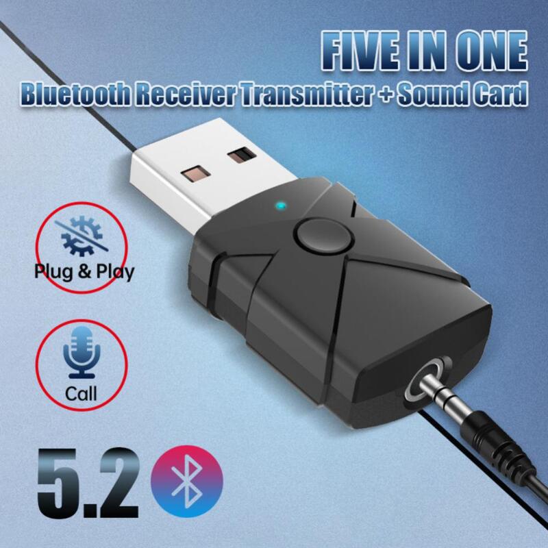 Adaptor 5 in 1 untuk Headset Speaker penerima Audio nirkabel mobil/pemancar fungsi ganda 5.2 Dongle USB