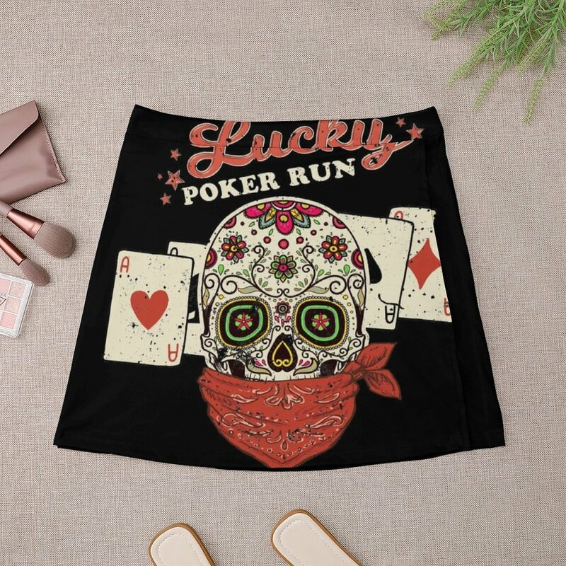 Poker Run - Sugar Skull Bandanna & Cards Mini Skirt sexy short mini skirts mini skirts Women's summer skirts