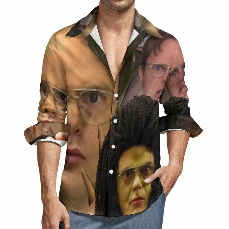 قميص بأكمام طويلة مطبوع بشكل مضحك من Dwight Schrute ، قمصان كاجوال برسومات ، بلوزات هارجاو ، بلوزة رائعة كبيرة الحجم ، خريف