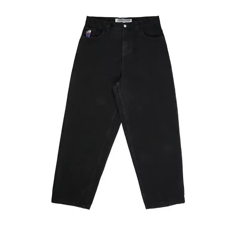 Y2K Pants Hip Hop Cartoon Streetwear Polar Big Boy Jeans Embroidery Retro Blue Baggy Jeans Mens Womens High Waist Wide Trouser