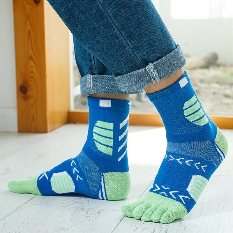 Спортивные носки с пальцами компрессионные хлопковые поглощающие пот дезодорирующие цветные велосипедные марафоны фитнес уличные баскетбольные носки с 5 пальцами