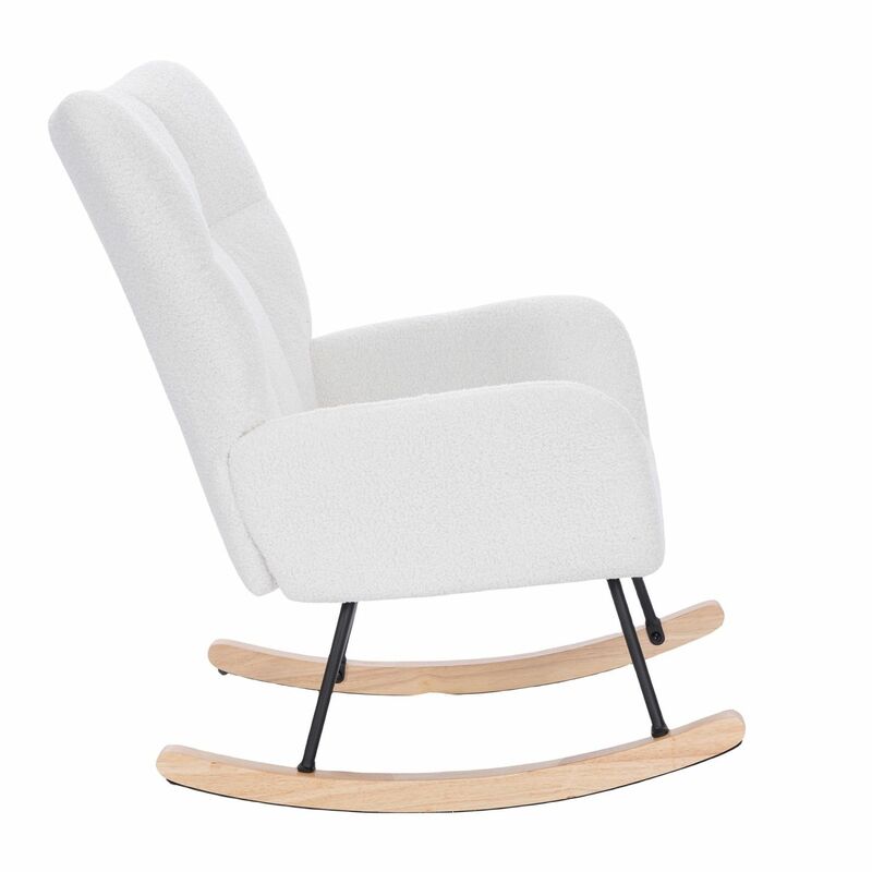 Cozy and Stylish Teddy Upholstered Rocking Chair for Nursery, Living Room, and Bedroom in White Color | Comfortable and Elegant 