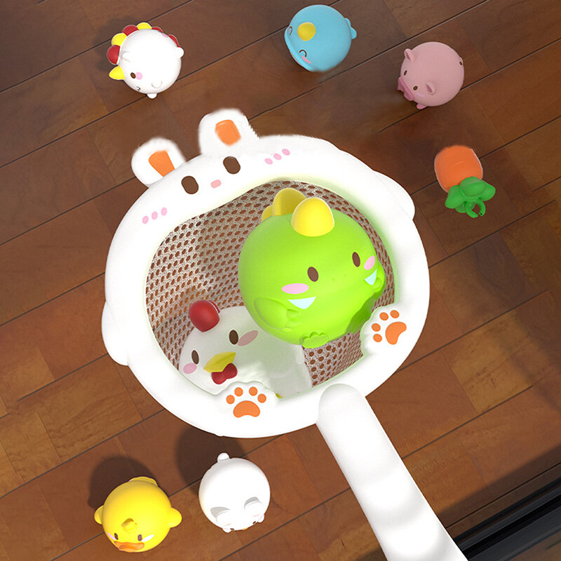 LED Light Up Toys Baby Cute Animals Mini Enamel Rubber Net Fishing Cute Animal Shower Toys For Children Play Funny Gifts