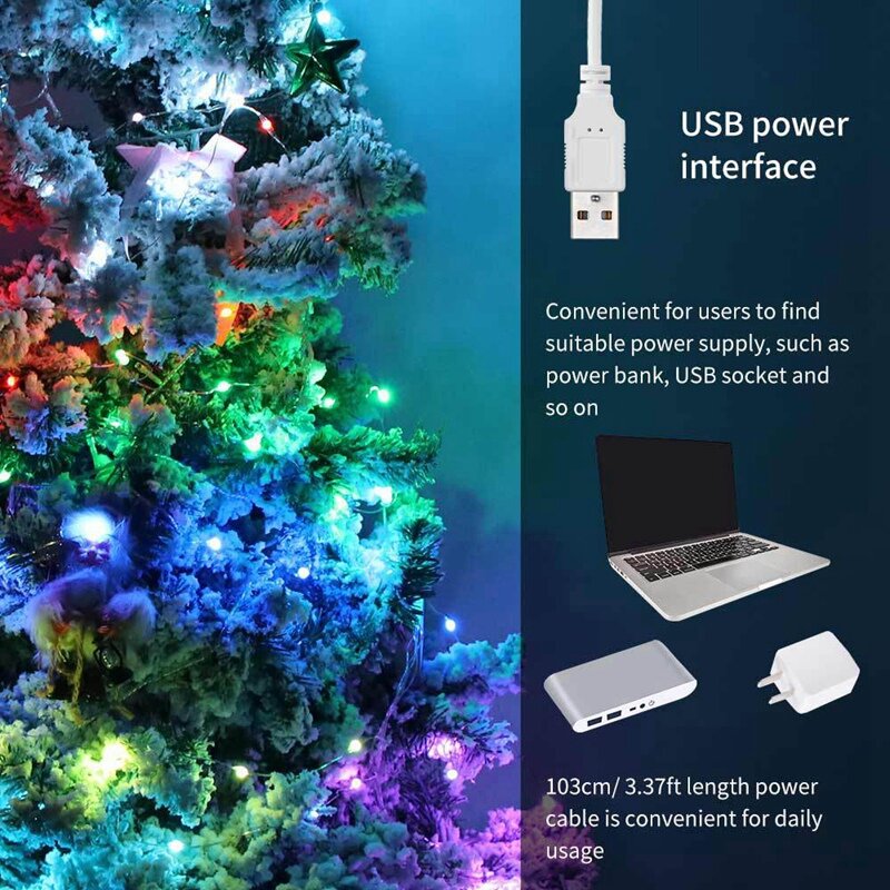 سلسلة أضواء Tuya WiFi LED لشجرة عيد الميلاد ، أضواء خرافية مع جهاز تحكم عن بعد ، إكليل خارجي ، ديكور