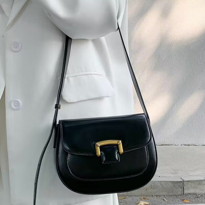 2023 New Women's Bags Fashion Saddle Bag Versatile One Shoulder Messenger Bags Smooth Cowhide Commuter Armpit Bags