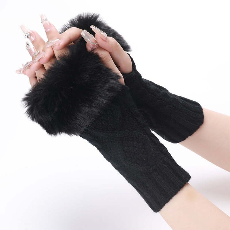 Guanti a maniche calde lavorati a maglia da donna guanti mezze dita senza dita guanti elastici regalo