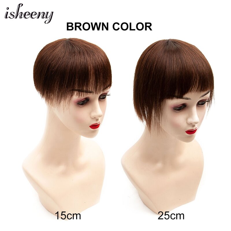 Isheeny-Peluca de cabello humano para mujer, tupé con Clip en cabello virgen, Color negro y marrón Natural, 100% cabello humano de 8 "-14", 12x12cm