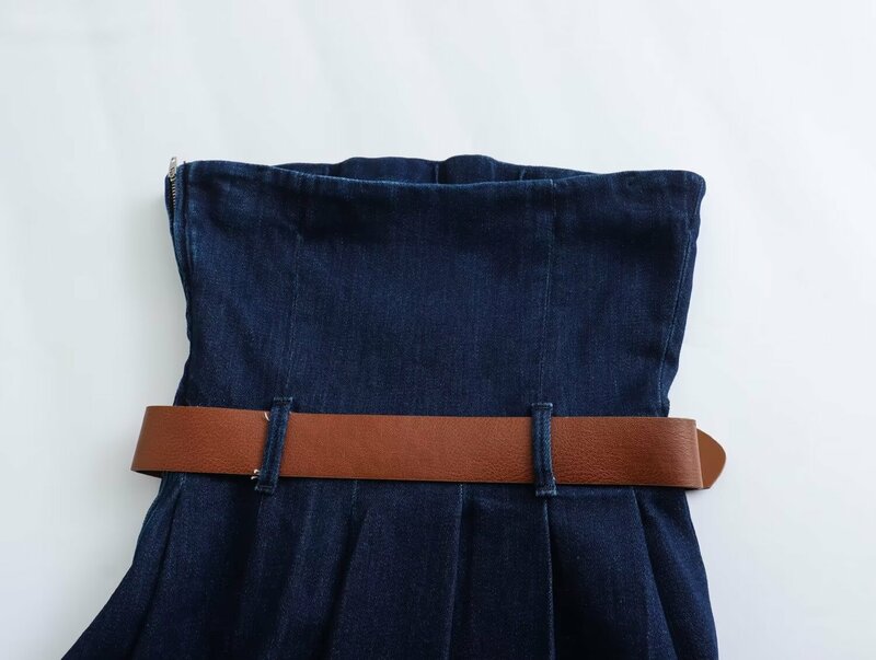 2024สำหรับผู้หญิงชุดเดรสผ้าเดนิมเปิดหลังแบบย้อนยุคมีซิปเข็มขัดแฟชั่นสุดชิคใหม่