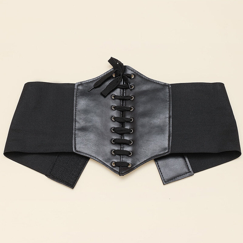 1Pc Gothic Dark Lace Up Female Waist Corset Belt Wide PU Leather Belts Women Fashion Slimming Waistband Adjustable Dress Girdle