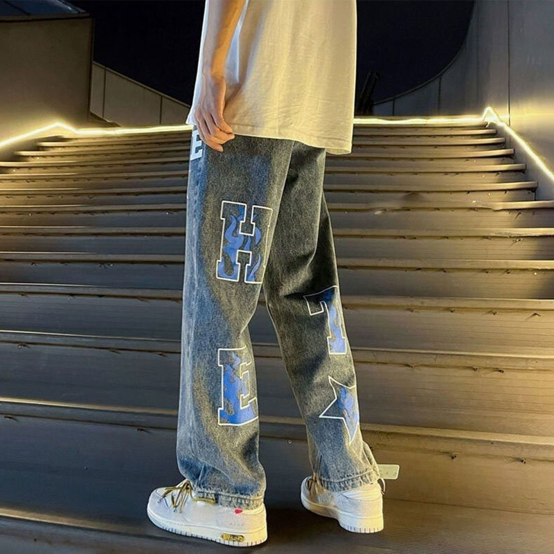 Calça jeans casual masculina, calça jeans com letras, calça de carga, roupa Y2K, hip-pop, calça masculina, streetwear, nova
