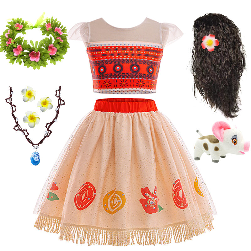 Vestido de princesa Moana para niñas, disfraz de Moana para Halloween, conjunto de ropa para fiesta de cumpleaños y Festival, 2024