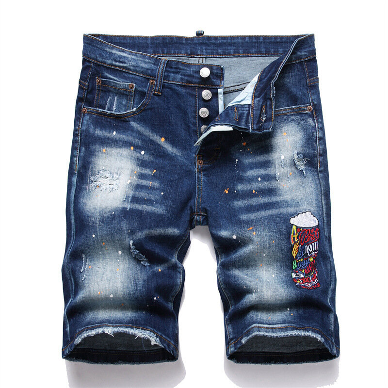 2024 Sommer neue Herren zerrissene Jeans Luxusmarke blaue Jeans shorts y2k männliche Stretch Fit Mode Freizeit hose Größe 54 Herren bekleidung