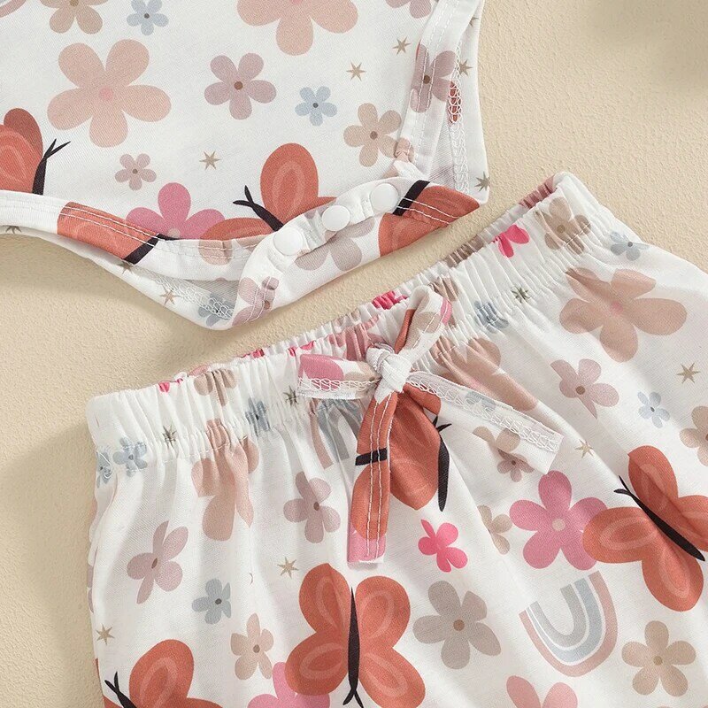 Neonate neonate 2 pezzi abiti estivi senza maniche anguria/pagliaccetto con stampa floreale + pantaloncini Set vestiti