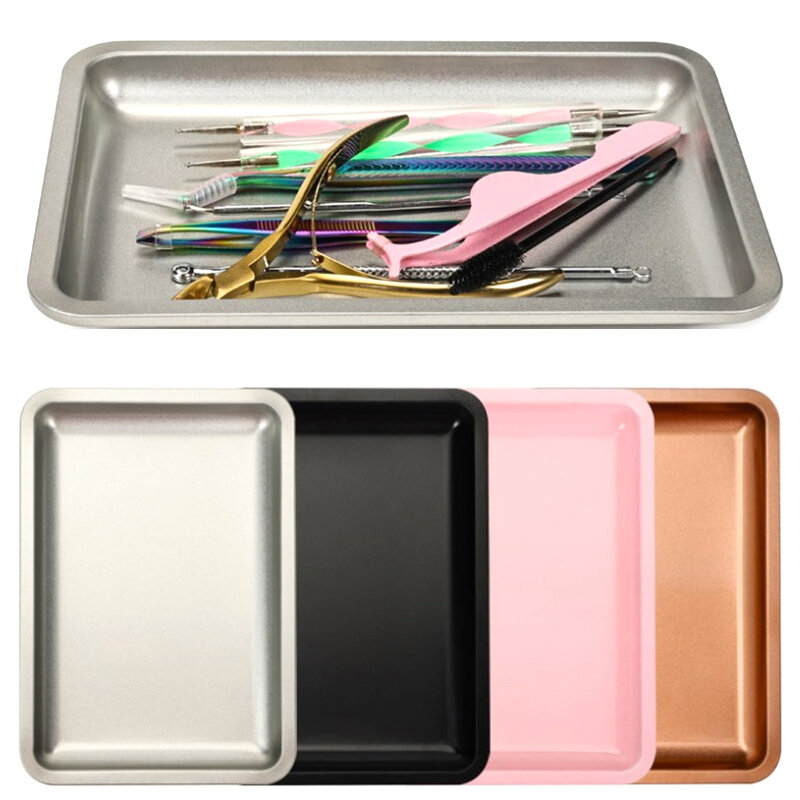 New Stainless Steel Cosmetic Storage Tray Nail Art Equipment Plate Nail Polish Storage Multicolor Nail Art Desktop Dish Tools