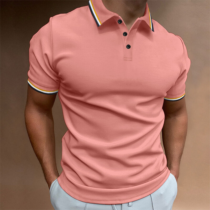 POLO informal para hombre, camiseta acanalada con botones de solapa, top de negocios de color sólido que combina con todo