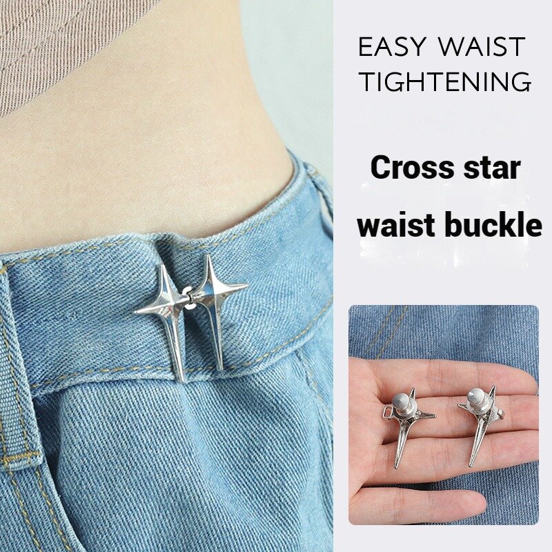 Cross Star Pants Button Waist Tightening Clip Adjustable Clasp for Jeans Seamless Detachable Buckle Pin Accessories Skirt Women