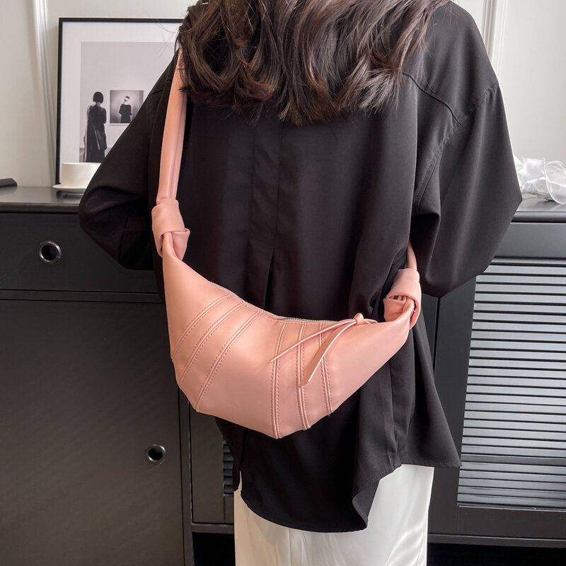 Bolsa feminina de bolinho de couro macio meia lua, bolsa grife de luxo Hobos feminina, qualidade superior, nova moda, 2022