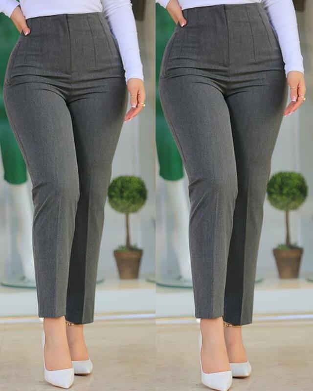 Элегантные укороченные рабочие брюки с высокой талией для женщин, черные универсальные повседневные офисные деловые брюки, модные женские брюки OL