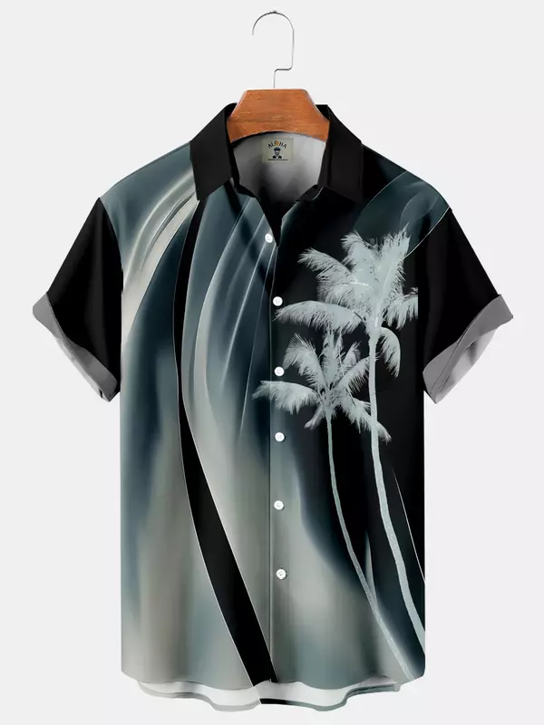 Streamer coconut print men's short-sleeved shirt fashionable men's Hawaiian lapel top large size casual men's shirt 2024 new sty