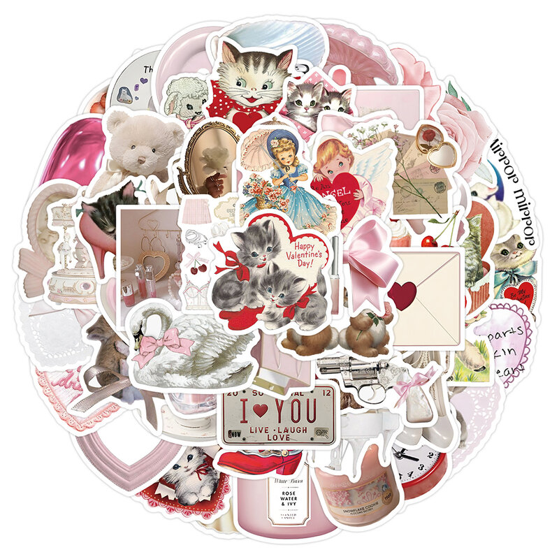 10/30/60 buah stiker Coquette kartun merah muda lucu dekorasi stiker hewan kucing koper telepon Notebook kulkas stiker gitar mainan