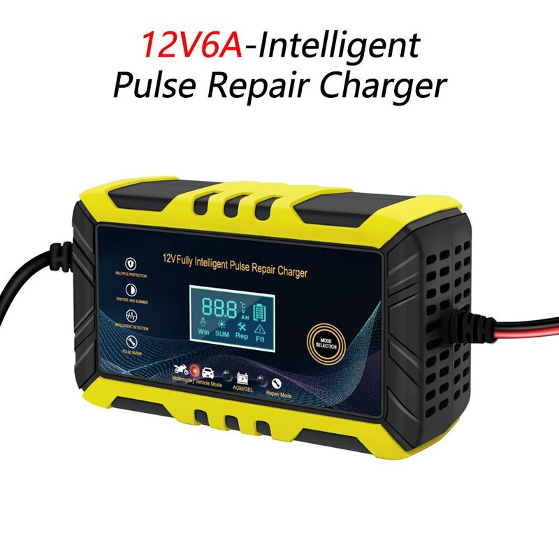 Car Battery Charger Full Automatic 12V 6A Digital Display Battery Charger Power Puls Repair Chargers Wet Dry Lead Acid Motorcycl